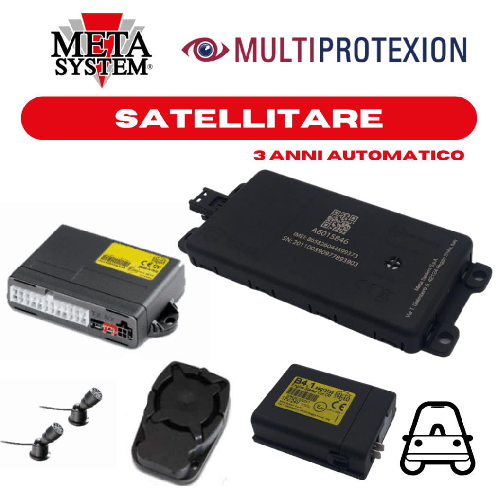 ABT08530/T3 - SATELLITARE TOP CON META EVO CAN, BLOCCO B4.1, SIRENA, ULTRASUONI E SERVIZIO DI CENTRALE OPERATIVA MULTIPROTEXION AUTOMATICA 3 ANNI INCLUSI + INSTALLAZIONE IN SEDE