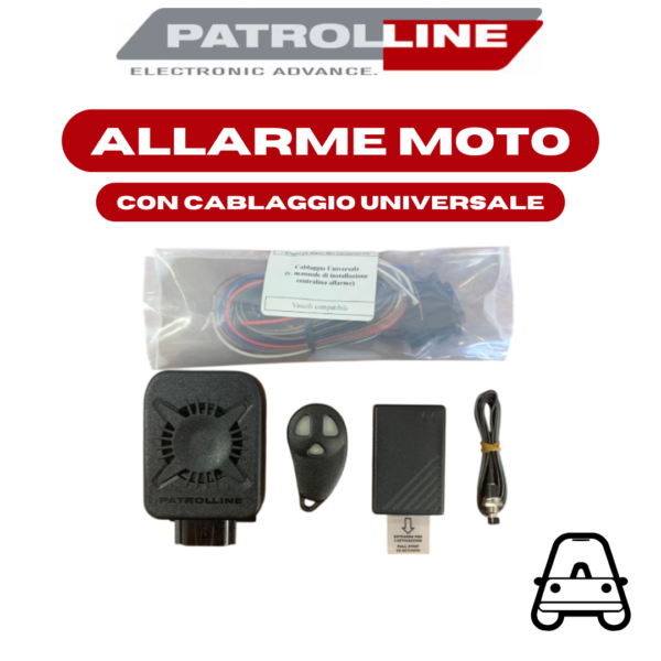 HPS 950 - ALLARME MOTO PATROLLINE CON 1 TELECOMANDO HPA952 1 TRASMETTITORE CYBER HPA948 CON CABLAGGIO UNIVERSALE