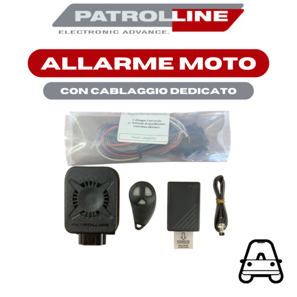 HPS 950 DEDICATO - ALLARME MOTO PATROLLINE CON 1 TELECOMANDO HPA952 1 TRASMETTITORE CYBER HPA948 CON CABLAGGIO DEDICATO