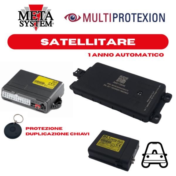 ABT08531/M1 -SATELLITARE MEDIUM CON META EVO CAN E  SERVIZIO DI CENTRALE OPERATIVA MULTIPROTEXION AUTOMATICA 3 ANNI INCLUSI + RADIO CARD B9.5 PER EVO CAN ANTI DUPLICAZIONE CHIAVI/ANTIRAPINA